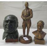 A bronze finished bust of Hitler  6.5"h; another in standing pose  11"h; and a lead finished bust,