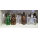 19thC and 20thC clear and coloured glass apothecary jars, some bearing labels  various sizes