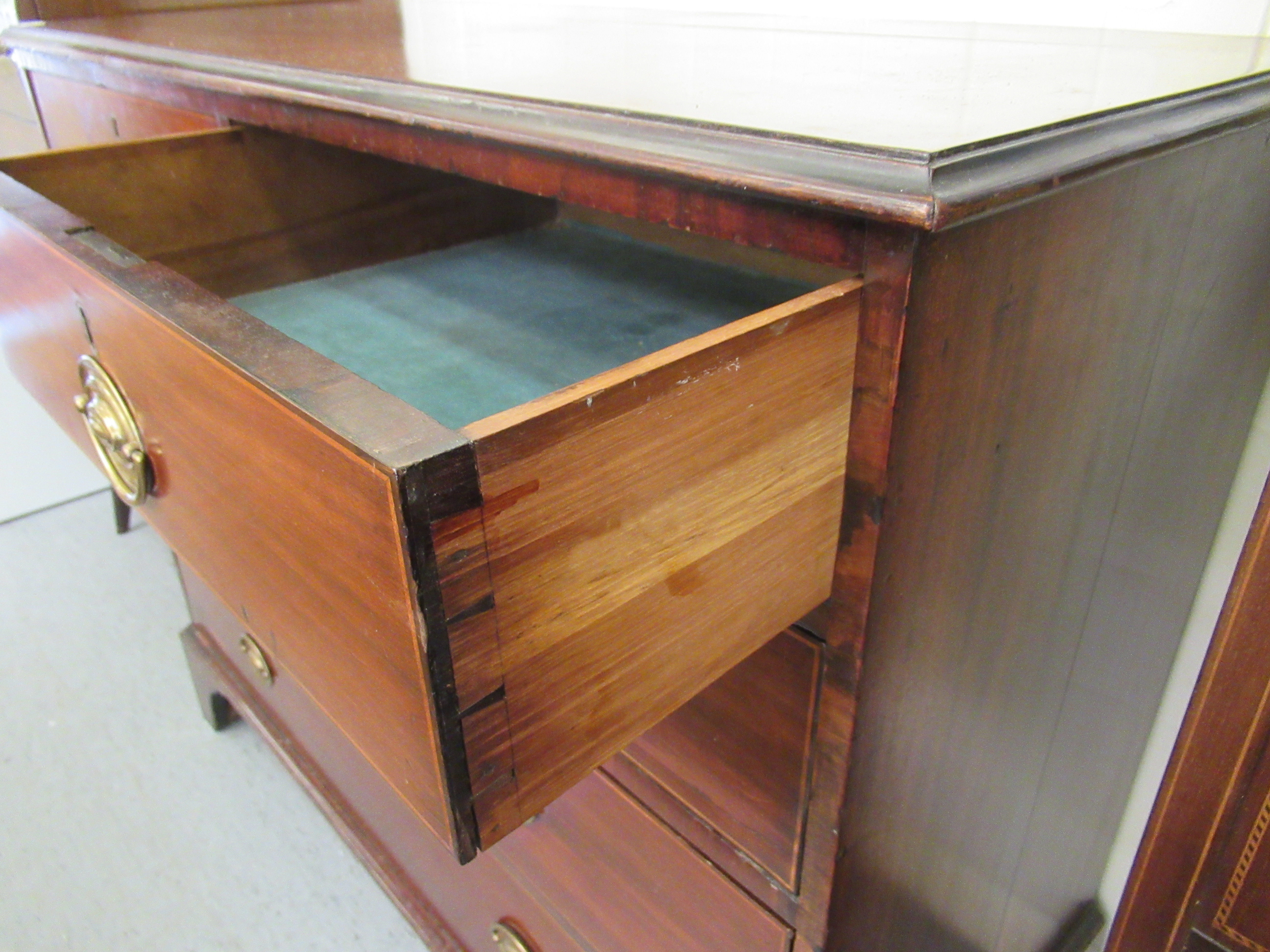 An Edwardian string inlaid mahogany dressing chest, comprising two short/three long drawers, - Image 3 of 3