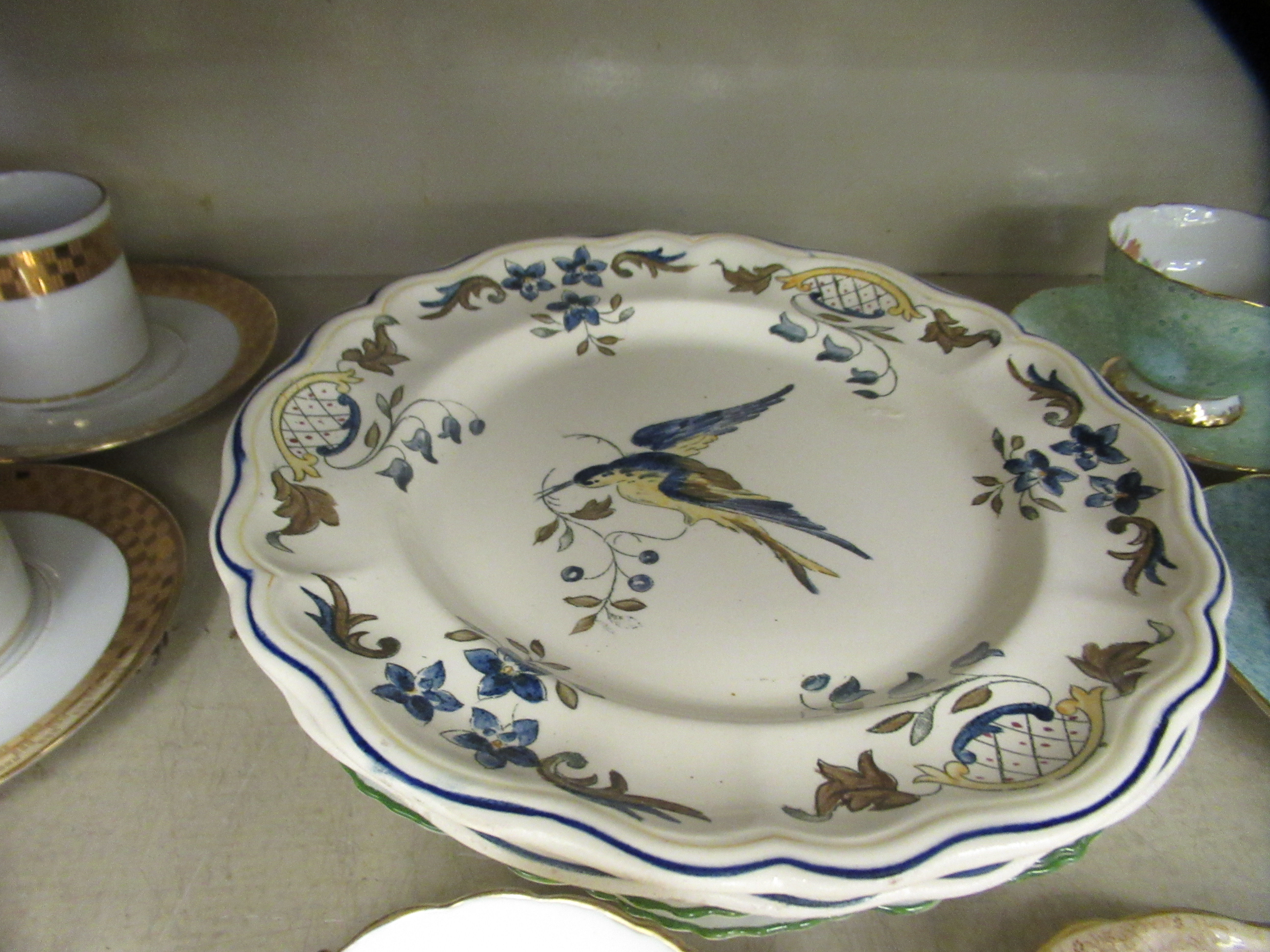 Ceramics: to include a late Victorian Felspar porcelain dish, decorated with flowers and birds  10" - Image 6 of 6