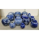 Sixteen early/mid 20thC Chinese porcelain ginger jars, some with lids  various sizes
