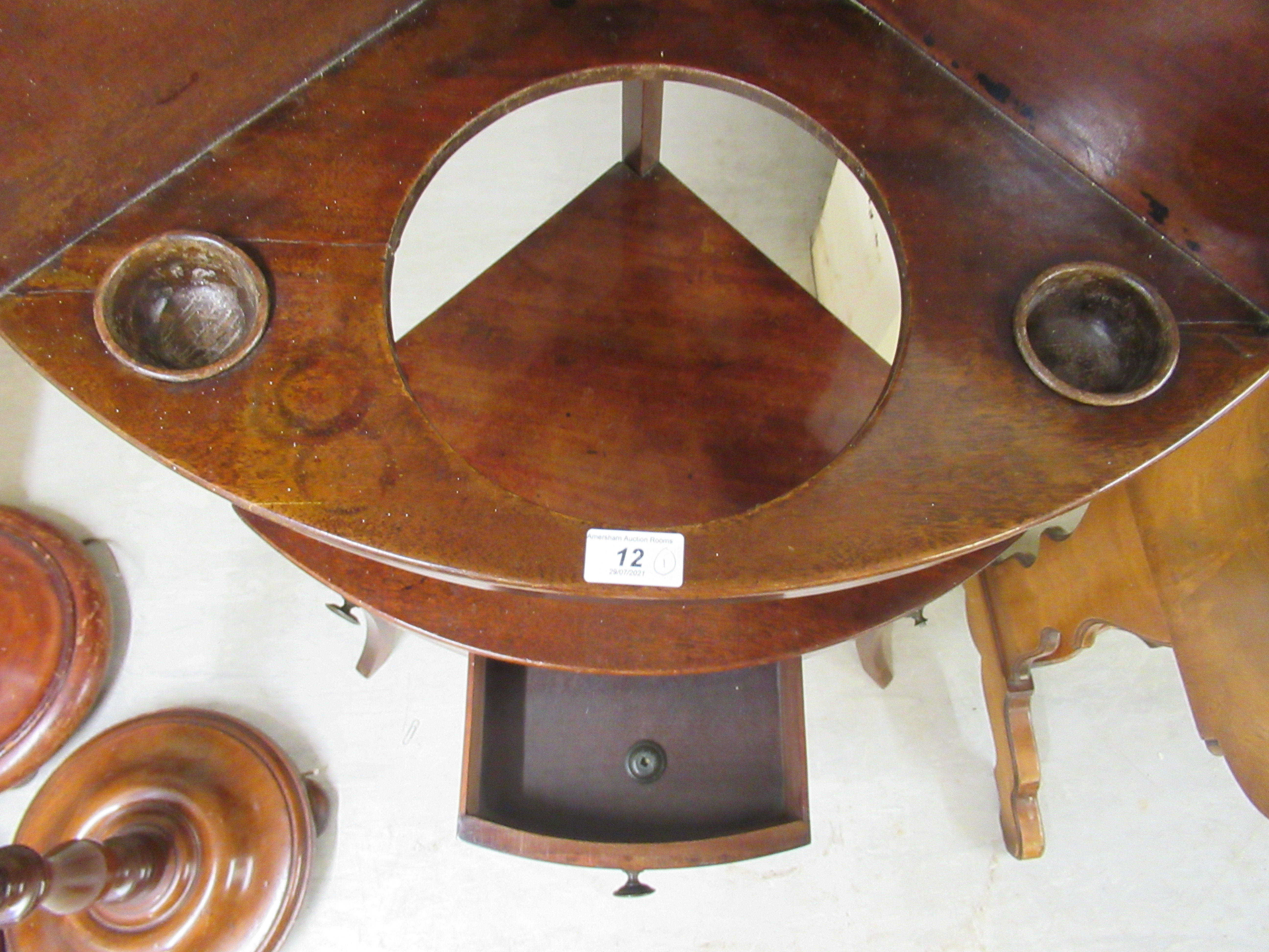 A George III mahogany quadrant washstand, raised on splayed legs  40"h  22"w - Image 3 of 3