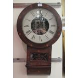 A late 19thC Anglo American inlaid mahogany cased, drop dial wall clock; the exposed bell strike