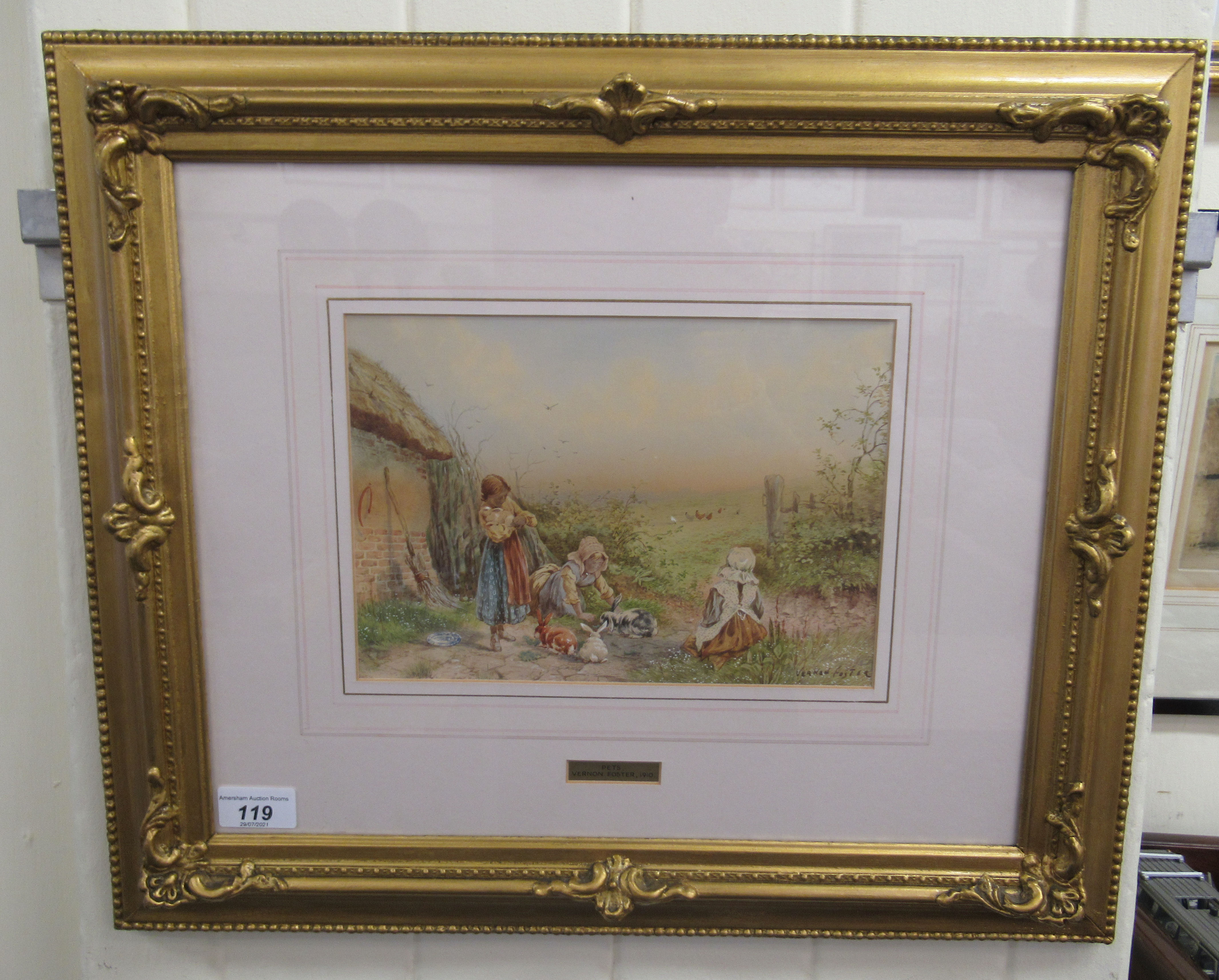 Vernon Foster - 'Pets'  watercolour  bears a signature  10" x 7"  framed