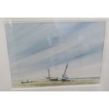 Arthur Parsons - fishing boats on a beach  watercolour  bears a signature & gallery label verso  17"