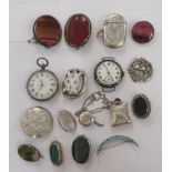 Silver and white metal collectables: to include a vesta; Celtic and other design brooches; and two
