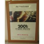 A printed poster for Stanley Cubrick's production '2001: A Space Odyssey'  39" x 21"  framed