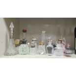 Edwardian and later atomizer and other dressing table bottles, some with silver and plated mounts