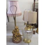 Four dissimilar modern table lamps: to include one of clear cut glass vase design  13"h