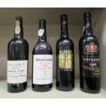 A bottle of Taylor's 1970 Vintage Port; a bottle of Grahams Malvedos 1982 Vintage Port; and two