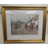 Frank Stewart - a hunt meet, in a village setting  watercolour  bears a signature  15" x 20"  framed