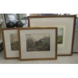 A pair of mid 19thC fox hunting scenes  coloured prints  8" x 11"  framed; and a later