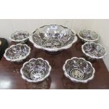Mid 20thC silver overlaid coloured glass tableware: to include a fruit bowl  10"dia; and six
