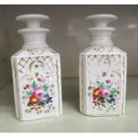 A pair of late Victorian porcelain scent bottles, each of shouldered, rectangular form, decorated