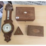 19th & 20thC wooden collectables: to include a 1920s oak aneroid barometer  23"h