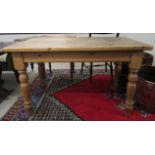 A modern pine Farmhouse design kitchen table, raised on turned, baluster legs  29"h  48"w