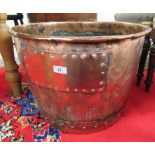 A late 19thC copper log bin with riveted ornament  15"h  20"w