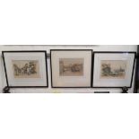 Reginald Barker - three 19thC coloured etchings, village and coastal scenes and landscape studies
