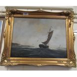David Short - an offshore maritime scene with sailing vessels  oil on canvas  bears a signature  15"