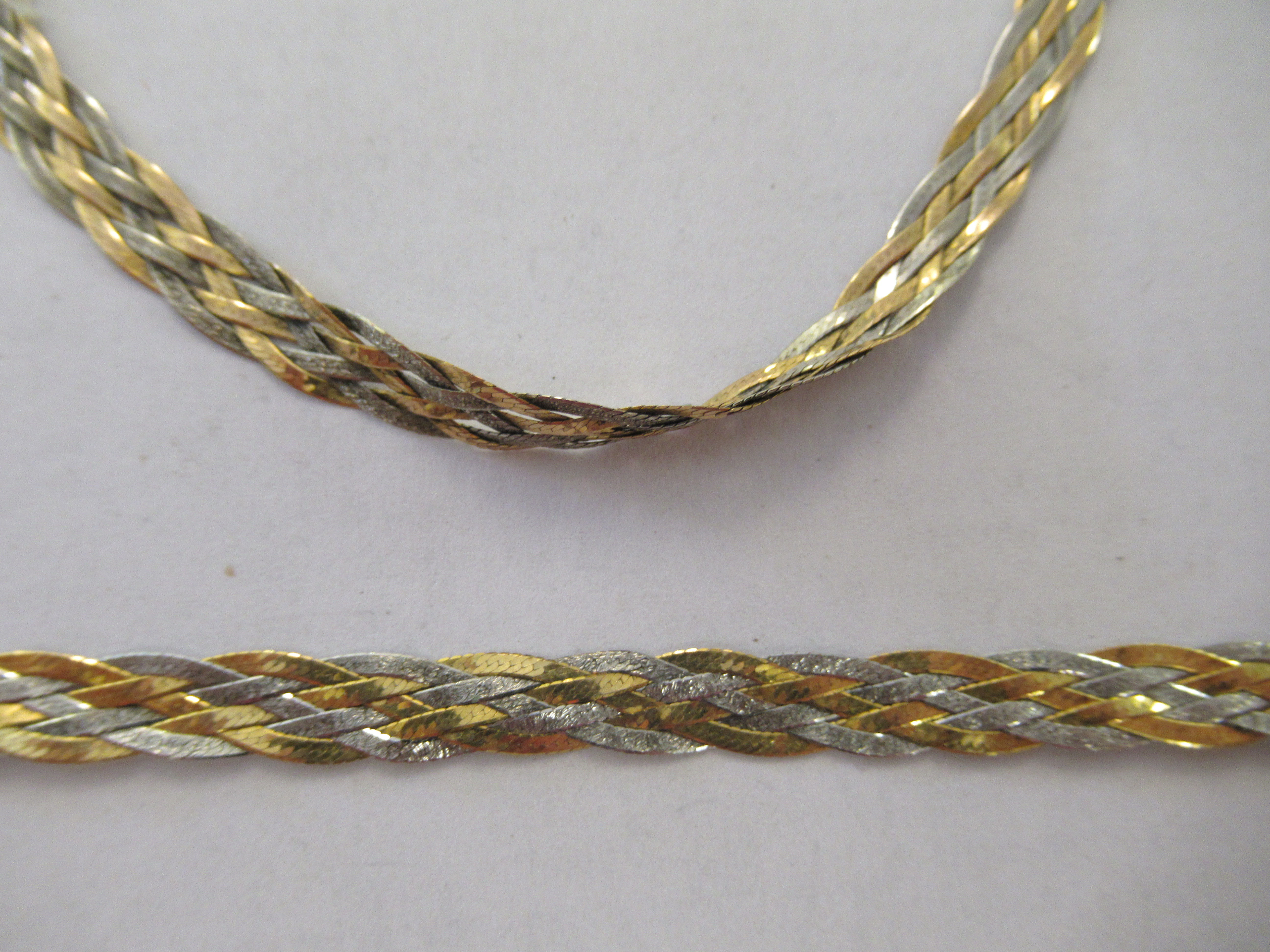 An Italian 9ct bi-coloured gold, crossover design bracelet; and matching necklace - Image 3 of 3