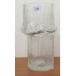 An Iittala Finnish clear moulded, bark effect, freeform cylindrical vase  13"h