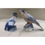 Two Royal Copenhagen porcelain model birds, respectively perched on rocks, viz. a Redwing  No.