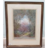 A Fisher - a garden view  watercolour  bears a signature  11" x 15"  framed