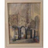 John Chase - an Abbey interior  watercolour  bears a signature & dated 1879 with a Margaret Melville