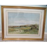 George Oyston - sheep on a path, in a landscape  watercolour  bears a signature & a gallery label