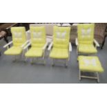 A set of four Heilag white painted wood reclining terrace chairs with loose yellow cushions