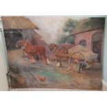 AC Newton - a horse and cart in a farmyard  mixed media on board  bears a signature & dated 1903