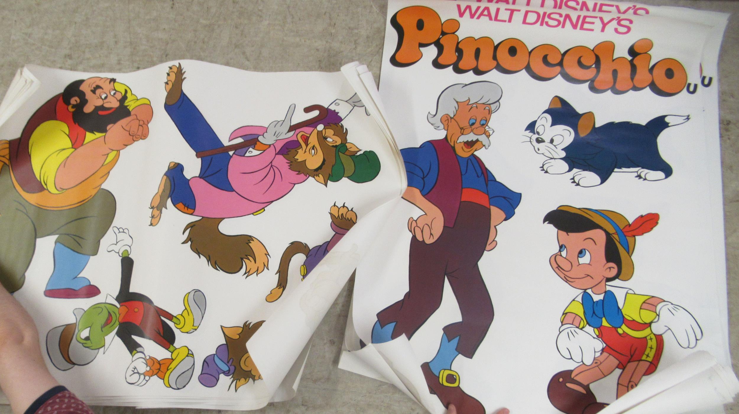 Twelve circa 1978 coloured Disney themed printed posters  22" x 45"