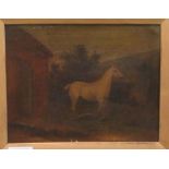 19thC British School - a naïve equestrian study  oil on canvas  9" x 8"  framed