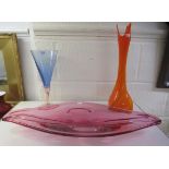 Three pieces of modern coloured Art Glass, viz. a vase  16"h; a centrepiece bowl  23"dia; and a