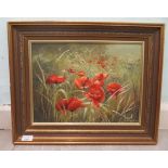 M Dipnall - a poppy field  oil on canvas  bears a signature  15.5" x 10.5"  framed