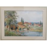 WH Finch - 'Fittlemorth Bridge'  watercolour  bears a signature and a gallery label verso 7" x