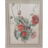 FA - mixed flowers  watercolour  bears initials  10" x 14"  framed