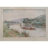 W Duncan - 'Punting up River'  watercolour  bears a signature & a gallery label verso, dated 1910