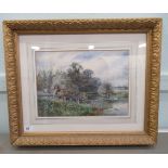 (possibly) Emily Stannard - a landscape with a river in the foreground  watercolour  bears an