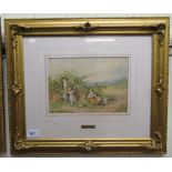 Vernon Foster - 'Blackberrying'  watercolour  bears a signature  10" x 7"  framed