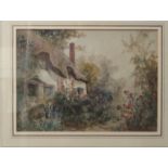 Joseph Hughes Clayton - 'The Cottage Garden'  watercolour  bears a signature & Margaret Melville