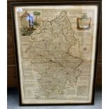 An 18thC Emmanuel Bowen coloured county map 'Staffordshire' with illustrated borders  27" x 20"