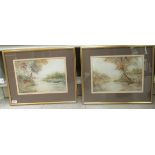 FW Scarborough - two riverside landscapes  watercolour  bearing signatures  12" x 10"  framed