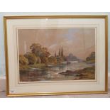 Dudley Wood - a riverscape  watercolour  bears a signature & a gallery label verso  19" x 13"