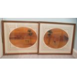 PH - two desert sunset scenes  pastel  bears initials  15" x 19"  framed