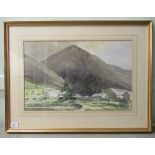 Alwyn Cranshaw - cottages in a landscape with mountains beyond  watercolour  bears a signature