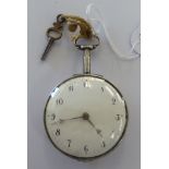 A George III silver cased pocket watch, the fusee movement faced by a convex white enamel Arabic