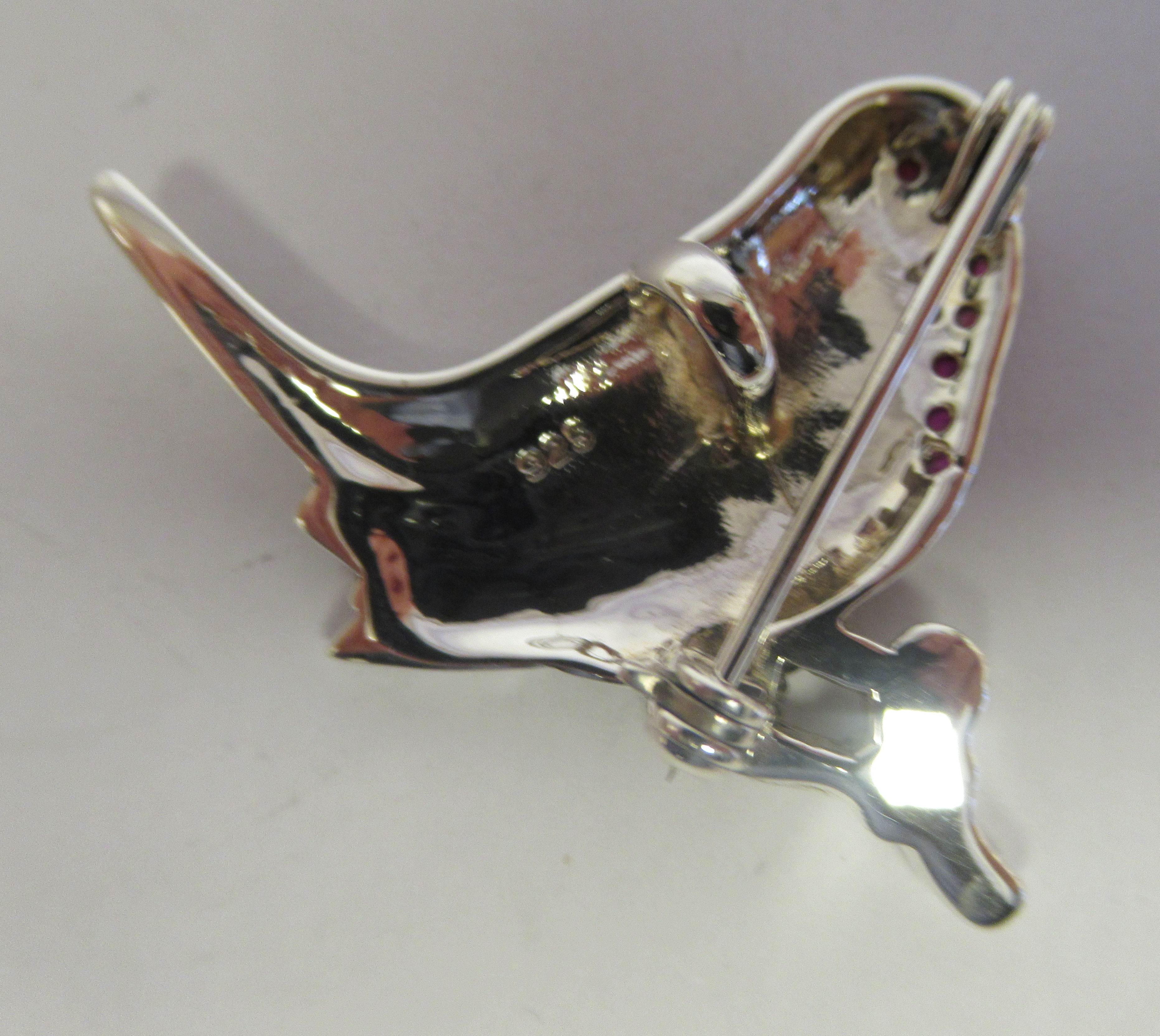 A silver and marcasite robin brooch, set with rubies - Image 2 of 3