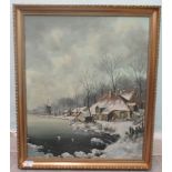 JA Hendrick - a Dutch winter landscape  oil on canvas  bears a signature  19" x 24"  framed