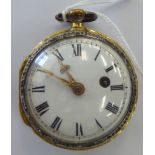 A lady's 19thC French gilt metal cased pocket watch with cast and engine turned decoration and a